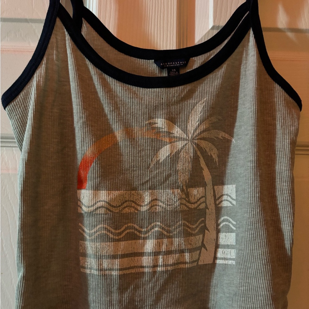 Gray Aeropostale Tank Top with Palm Tree Design